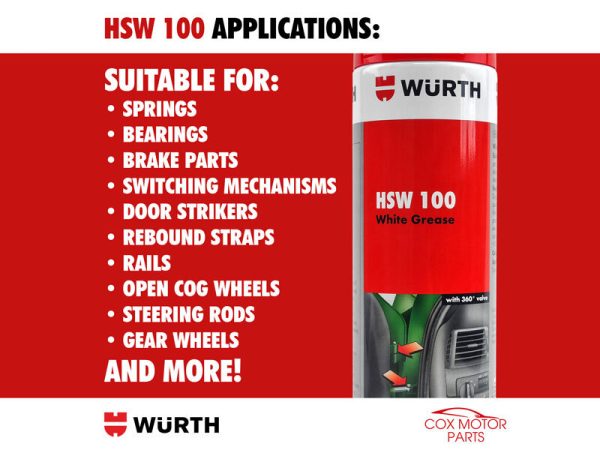 Wurth HSW 100 White Grease, Water Displacer and Lubricant with 360° Valve | 500ml Spray Can